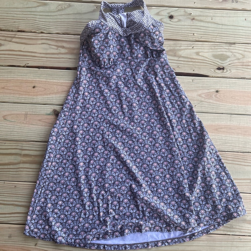 Prana size Medium Patterned Halter Dress with built in bra